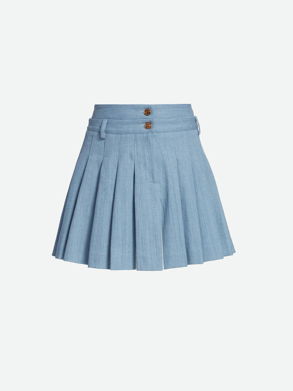 Savanna Pleated Denim Miniskirt