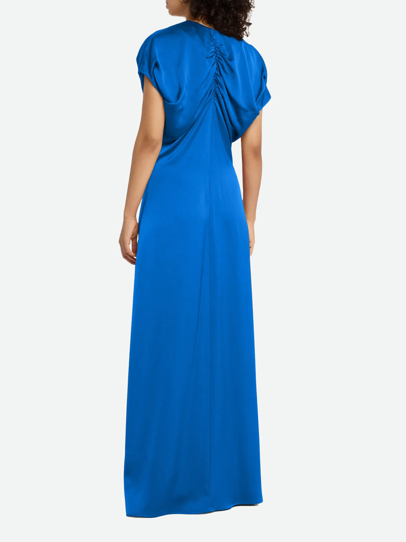 Gathered V-Neck Silk Dress